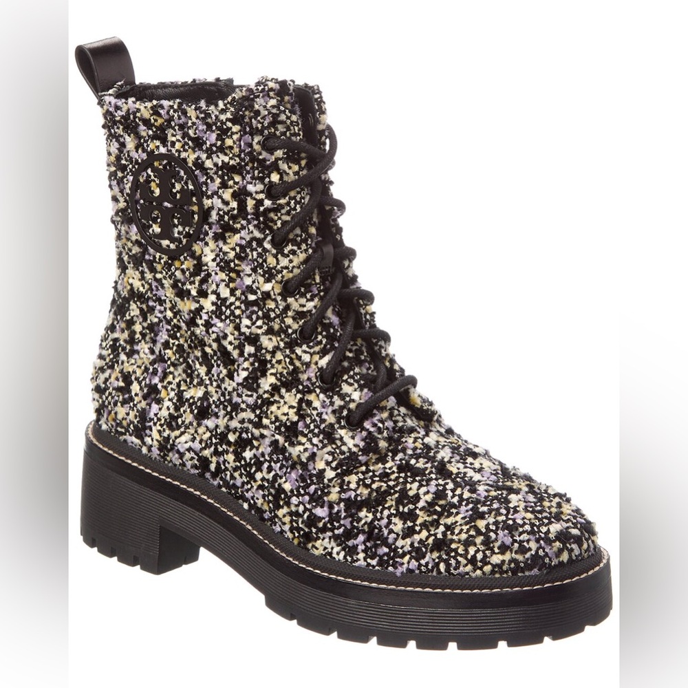 TORY BURCH Miller Lug Sole Tweed & Leather Bootie In Black. Size 8 Women
N9-10